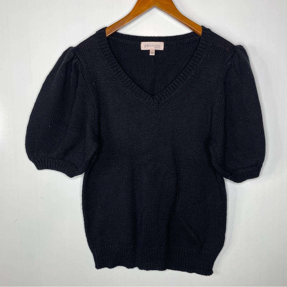 Philosophy Black Puffed Short Sleeve Sweater Large